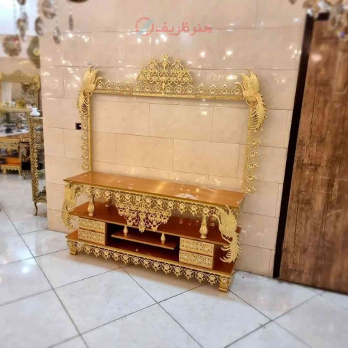 میز تلوزیون روکش برنز قاب دار، طرح سیمرغ با چهار کشو با ضمانت کیفیت و ثبات رنگ - هنرظریف