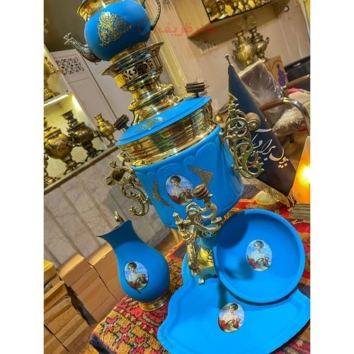 سرویس سماور زغالی برنجی نقاشی شده با کیفیت بالا، ورق ضخیم