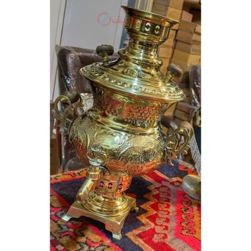 سماور ذغالی دو نیم لیتری صدفی قلم دسته توری، پایه مربع