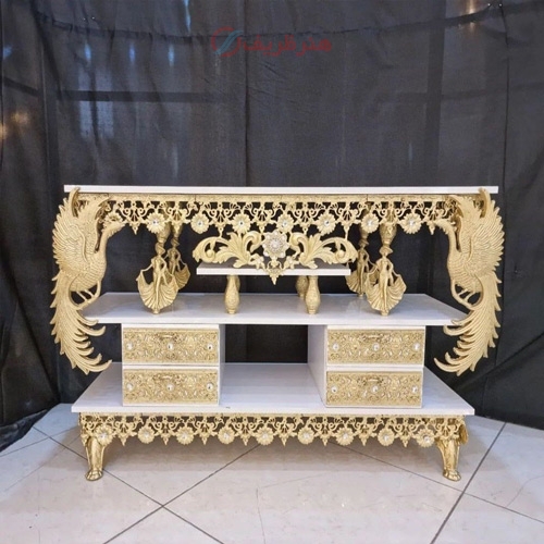 میز تلویزیون جنس آلیاژ و رویه ام دی اف، طراحی جدید با رنگ ثابت، بسیار عالی و شیک - هنرظریف