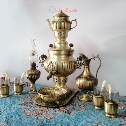 سرویس سماور زغالی برنجی نانو ۱۴ پارچه ظرفیت ۳/۵ لیتر