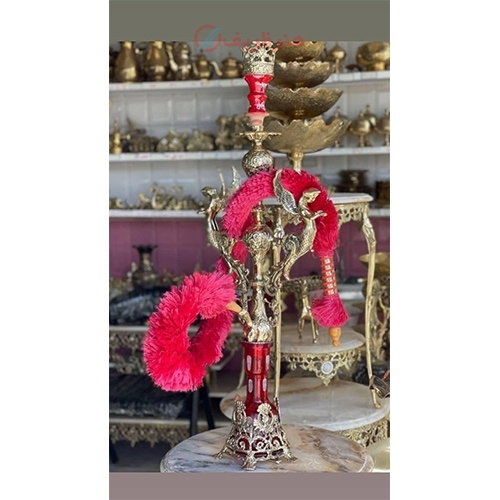 قلیان دو فرشته تمام برنج با زیره و تاج، خاص و بی نظیر / هنر ظریف