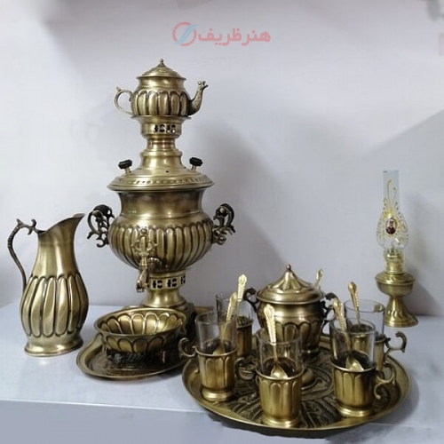 سرویس سماور زغالی برنجی نانو ۲۰ پارچه ظرفیت 4 لیتر