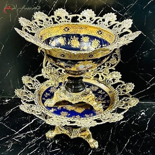 ست کاسه و بشقاب چینی با طرح گل رز و پایه های سنگی سه گوش همراه با رنگی متفاوت - هنرظریف
