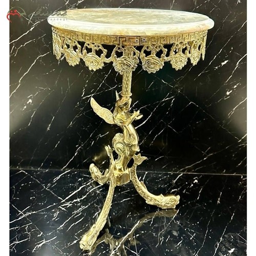 خرید، قیمت و مشخصات میز خاطره برنزی گرد به روز و شیک طرح ماهی و رز با ستون ملکه بزرگ ارزان قیمت - چترزندگی