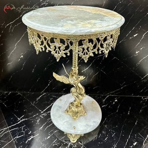 میز خاطره گرد طرح  زیبای فرشته بزرگ و پایه و صفحه سنگی، رنگ طلایی بسیار با کیفیت