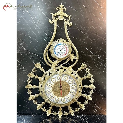 ساعت دیواری متفاوت برنزی  در طرح ریما و گل لاله، دو صفحه، زیبا و طلایی رنگ - هنرظریف
