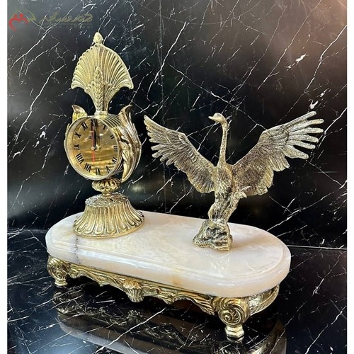 ساعت رومیزی برنزی طرح مرغابی رنگ سفید کیفیت عالی - هنرظریف