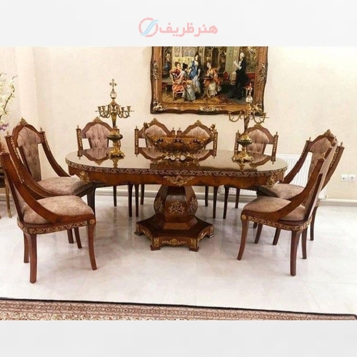 میز ناهار خوری 8 نفره و معرق کاری شده طراحی شیک و آنتیک دارای ضمانت - هنرظریف