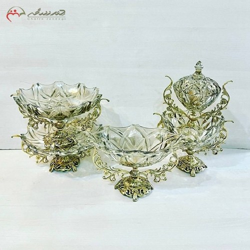 ست کریستالی 5 پارچه پذیرایی، طلایی رنگ بسیار شکیل و زیبا، با کیفیت - هنرظریف