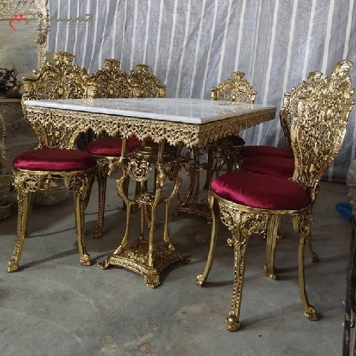 میز غذا خوری برنزی 8 نفره مدل ساطنتی و صفحه سنگ مرمر کیفیت فوق العاده - هنرظریف