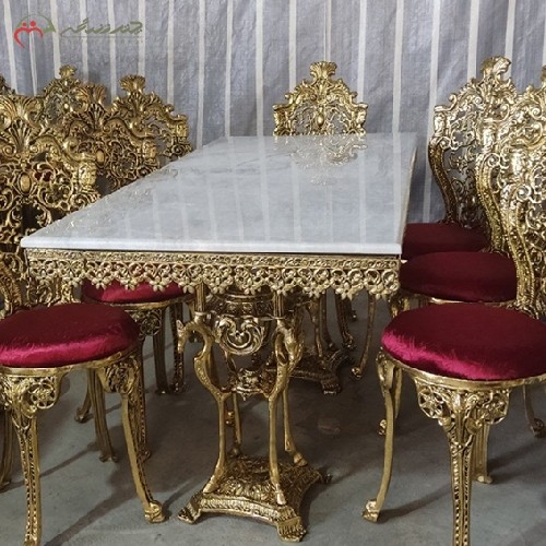 میز غذا خوری 8 نفره مدل ساطنتی و صفحه سنگ مرمر کیفیت فوق العاده