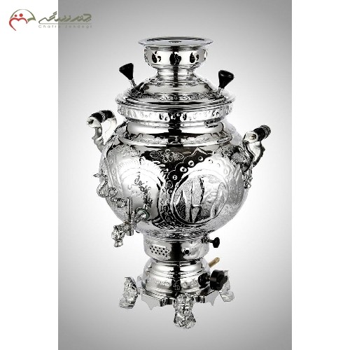 سماور گازی 6 لیتری طرح روسی سنتی از جنس برنج و آبکاری شده با کروم و نیکل - هنرظریف