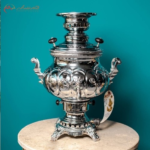 سماور گازی برنجی با بدنه آبکاری و کار شده در طرح عدسی با 15 ماه ضمانت، ساده و شیک - هنرظریف