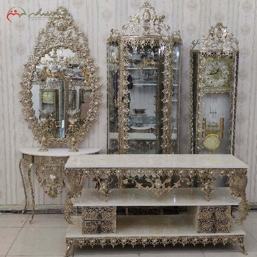 سرویس چهار پارچه برنزی طرح گل آفتابگردان رنگ ثابت دارای گارانتی، پر نقش