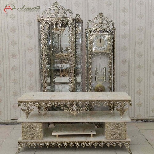 سرویس3 پارچه جهیزیه برنزی، کد 8028 طراحی گل آفتابگردان، بدون تغییررنگ و ظریف کاری شده - هنرظریف