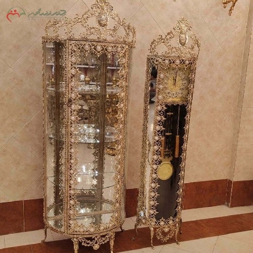 ست ساعت ویترین و ساعت ایستاده برنزی  کد 8005m با مدل گل آفتابگردان بزرگ، بسیار زیبا - هنرظریف