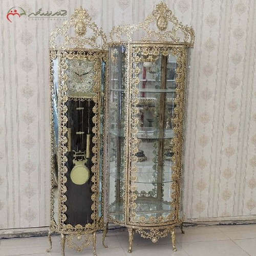 سرویس جهیزیه برنزی بوفه3 طبقه و ساعت ایستاده در طرح گل رز کد 8010 با ضمانت رنگ - هنرظریف