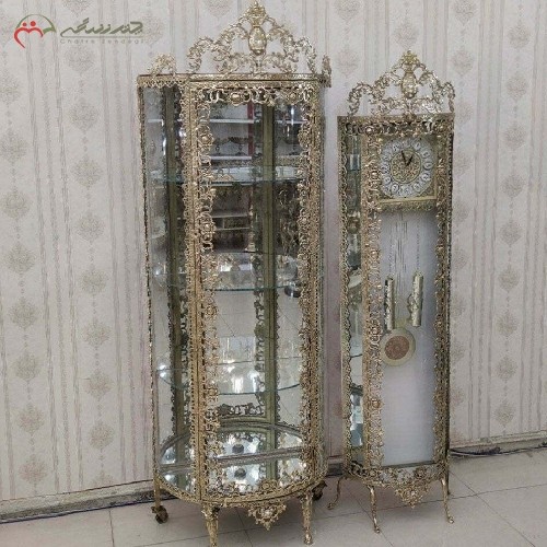 ست بوفه 3 طبقه نیم گرد و ساعت ایستاده برنزی کد 8004 مدل گل سرخ و رنگ فورتیک، درای گارانتی - هنرظریف