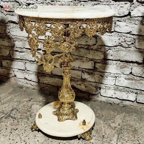 میز تلفن برنزی در طرح گل رز تاج دار کار شده با طراحی عالی، رویه سنگ مرمر با رنگ مرغوب - هنرظریف