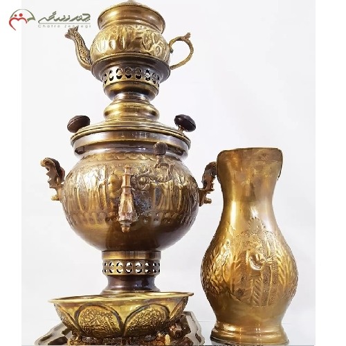 سماور 4 لیتری ذغالی برنجی کد 116 در طرح گل و مرغ با بدنه ی پر کار و بدون سرب با گارانتی 1 ساله - هنرظریف