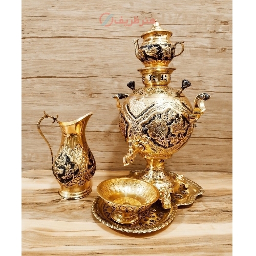 مشخصات سرویس کامل سماور زغالی گل و مرغ با کیفیت فوق العاده عالی و با ضمانت، رنگ ثابت و با طراحی جدید_ هنرظریف