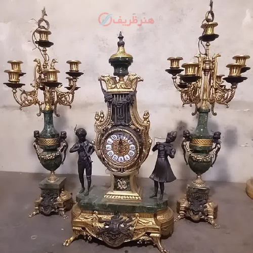 سرویس ساعت و شمعدان عقابی تمام برنز با سنگ مرمر رامشه اصفهان