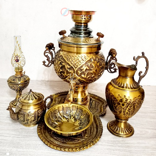 سرویس 6 پارچه سماور 6 لیتری ذغالی، ورق ضخیم و سنگین وزن