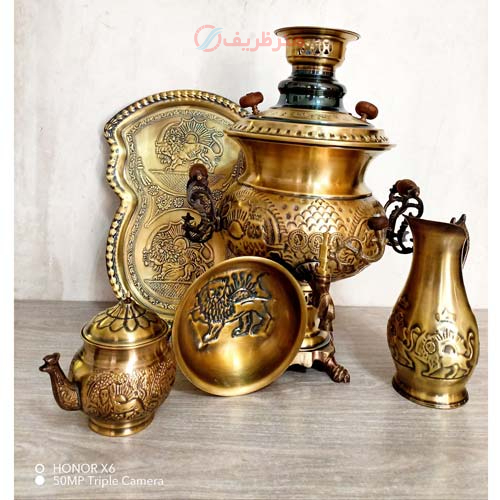 سرویس سماور زغالی برنجی 6 لیتری استکانی با کیفیت عالی