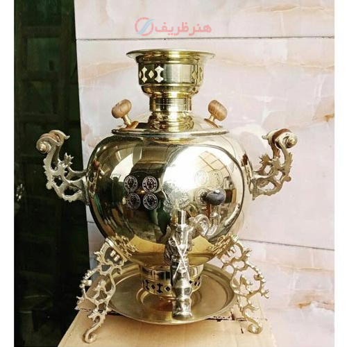 سماور سه پایه ذغالی برنجی 6 لیتری، در 2 طرح ساده و پخدار آینه ای