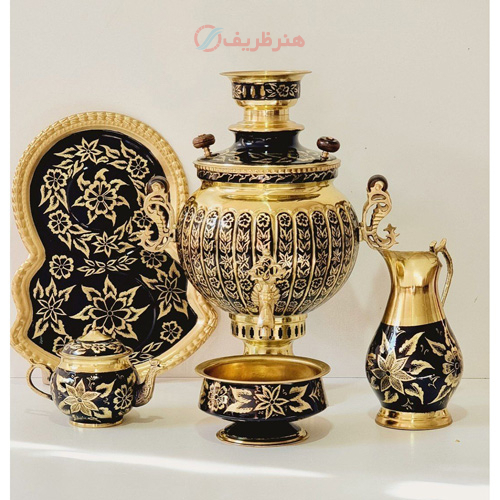 خرید ست سماور 6 لیتر توپی آینه سنگین طراحی انحصاری با جام روسی | هنرظریف
