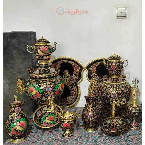 خرید سرویس سماور زغالی برنجی میناکاری | هنرظریف