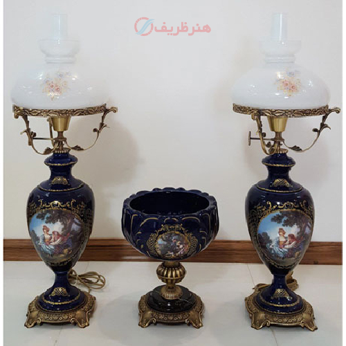 ست چراغ قالپاقی و میوه خوری طرح ایتالیایی سرمه ای