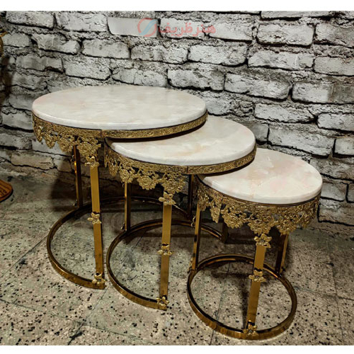 میز عسلی برنزی سه تکه جدید، مدل حاشیه گل رز