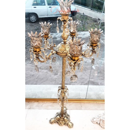 آباژور کنارسالنی برنزی، شش شاخه مدل خورشیدی _ هنرظریف