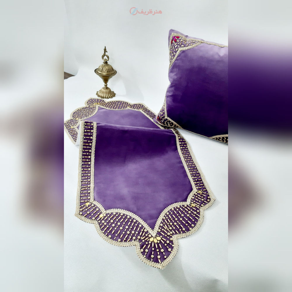 رومیزی مستطیل سنگ دوزی پارچه مخمل  B-9، طرح خاص چشم نظر