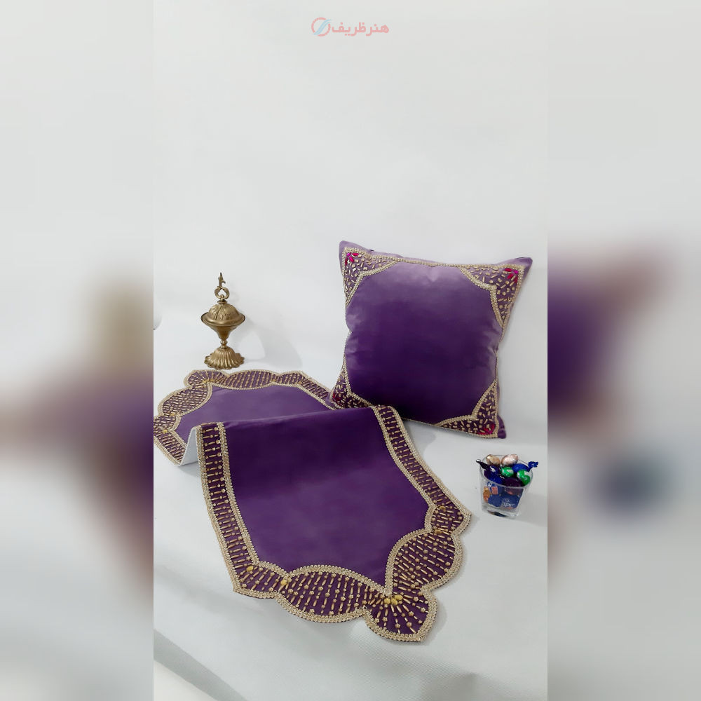 رومیزی مستطیل سنگ دوزی پارچه مخمل  B-9، طرح خاص چشم نظر