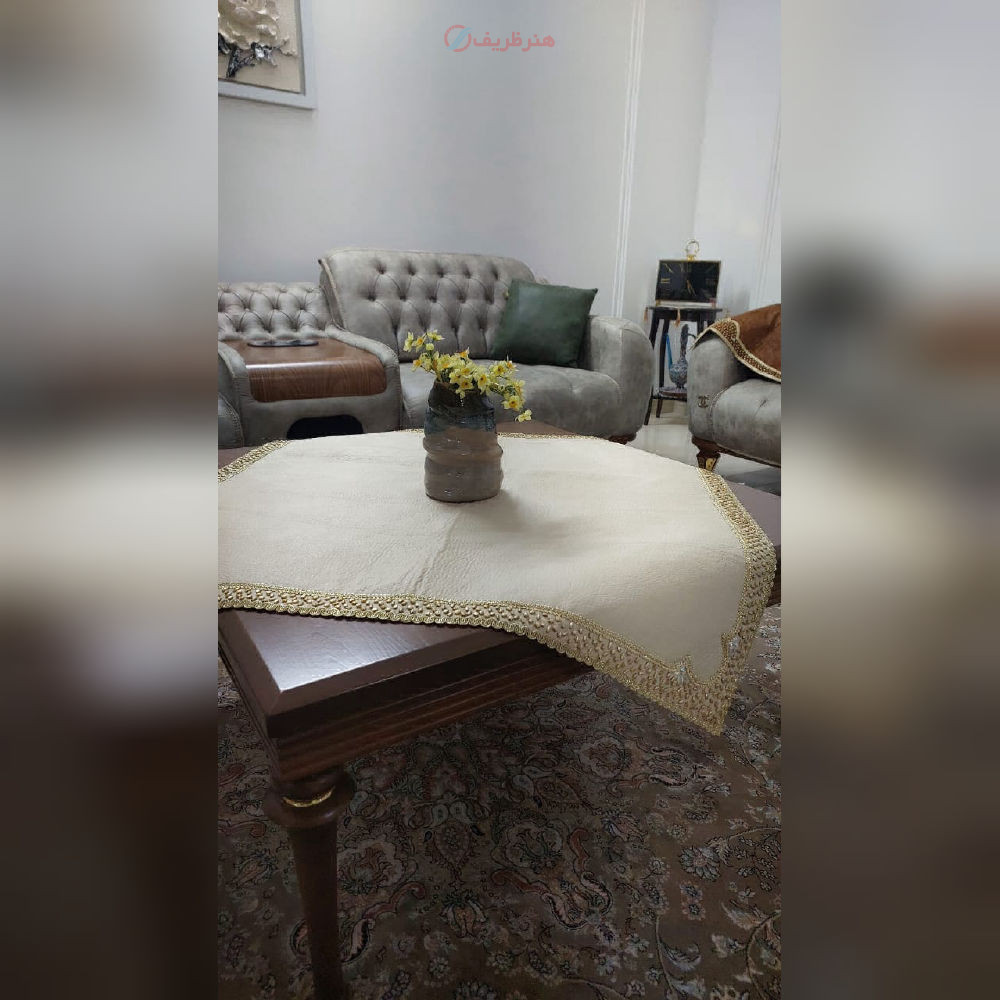 رومیزی مربع مخمل سنگ دوزی B-19 سنگ دوزی با پارچه تور