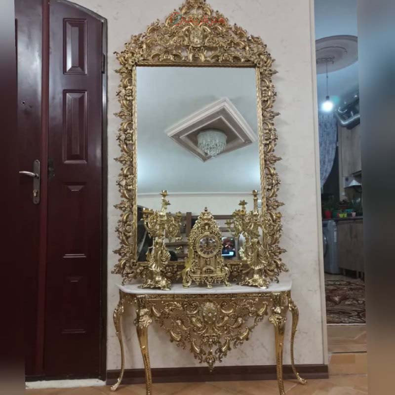 آینه کنسول مستطیلی، جنس آلیاژ آلومینیوم، آبکاری برنز با 5 سال ضمانت - هنرظریف