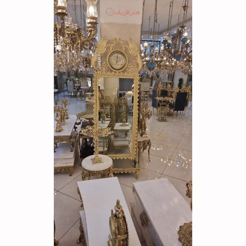 آینه ایستاده ساعت دار، طرح سیمرغ با رنگ ثابت و ماندگار و کیفیت بالا، محصول اصفهان - هنرظریف