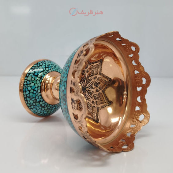 آجیل خوری  فیروزه کوبی و قلم زنی شده ۲۰ سانتی با جعبه