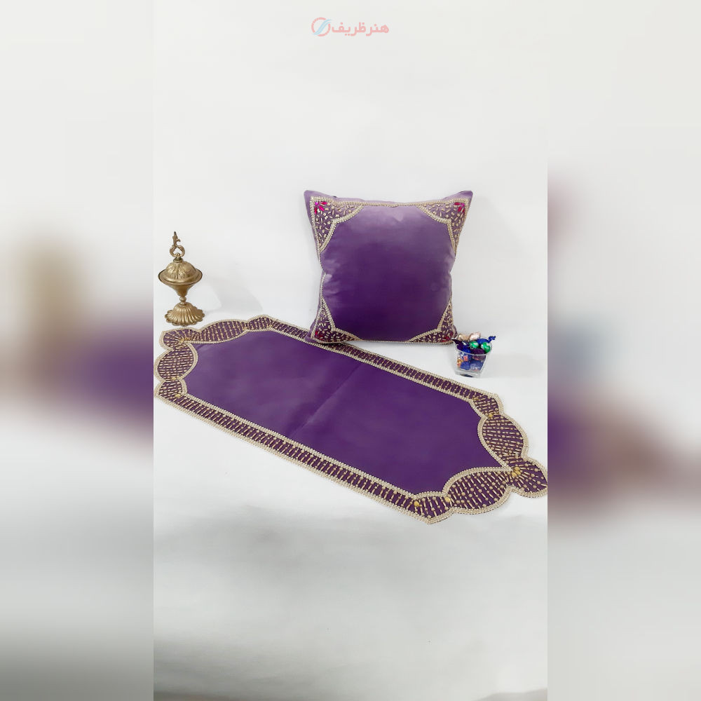 رومیزی مستطیل سنگ دوزی پارچه مخمل  B-9، طرح خاص چشم نظر