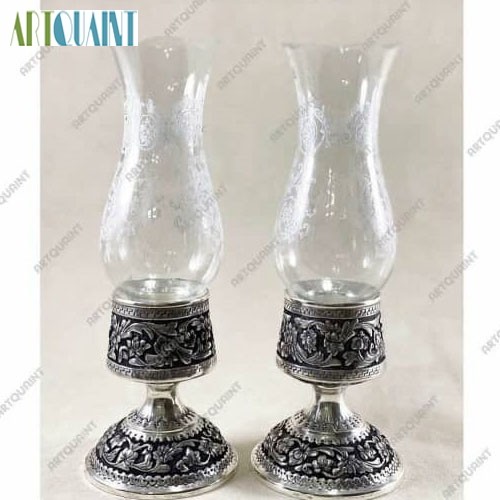 آینه شمعدان نقره قلم دست اعلاء عیار 925، سیاه قلم