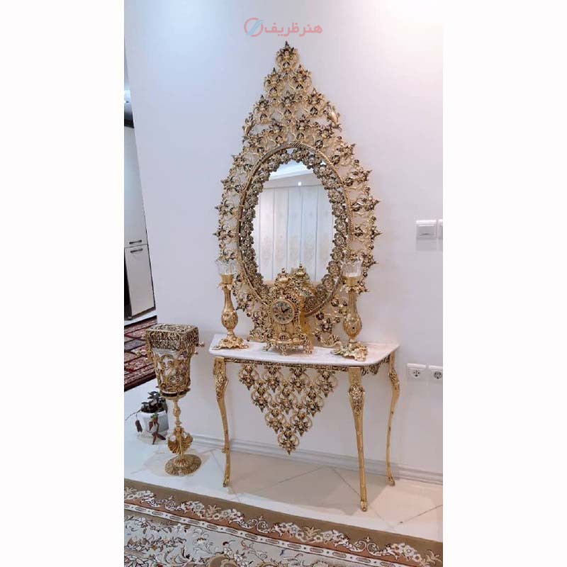 آینه کنسول بیضی جنس آلیاژ آلومینیوم، آبکاری برنز با گارانتی و رنگ ثابت - هنرظریف