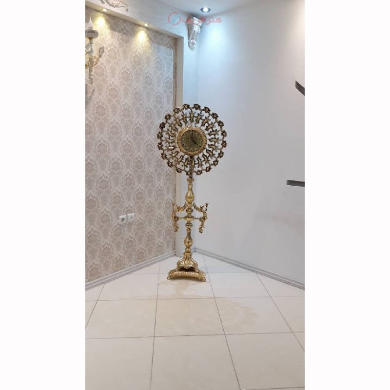 ساعت ایستاده تک ستون، طرح دایره، جنس آلیاژ آلومینیوم، آبکاری برنز- هنرظریف