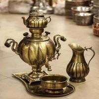 خرید، قیمت و مشخصات سرویس سماور ٦ لیتری برنجی زغالی توپی به قیمت تولیدی - هنرظریف