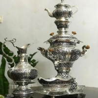 خرید، قیمت و مشخصات سرویس سماور زغالی (برقی) ٣.٥ لیتری آبکاری نقره - هنرظریف