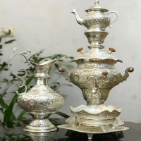 خرید، قیمت و مشخصات سرویس سماور برنجی ٣.٥ لیتری با روکش کوره ای و رنگ ثابت به قیمت تولیدی - هنرظریف