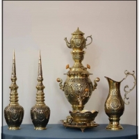 خرید و قیمت سرویس سماور 6 لیتری برنجی قلمزنی طرح اسلیمی و تنگ شاخدار 300 مثقالی - هنرظریف