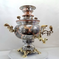 خرید و قیمت سماور مسی زغالی ۶ لیتری، مدل توپی کنده کاری مینیاتوری با کیفیت عالی و صادراتی - هنرظریف